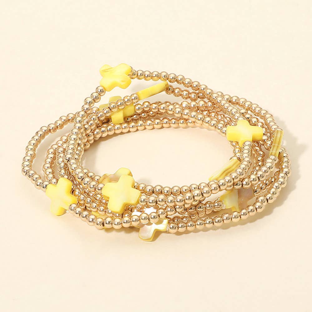 Cross Charm Beaded Stretch Multi Layered Bracelets Two Colors