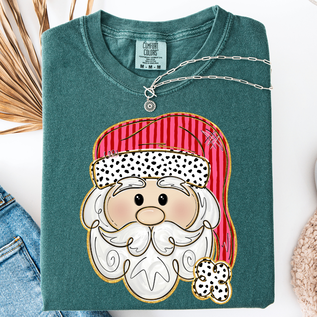 Pink and Red Santa Graphic Comfort Color Tee