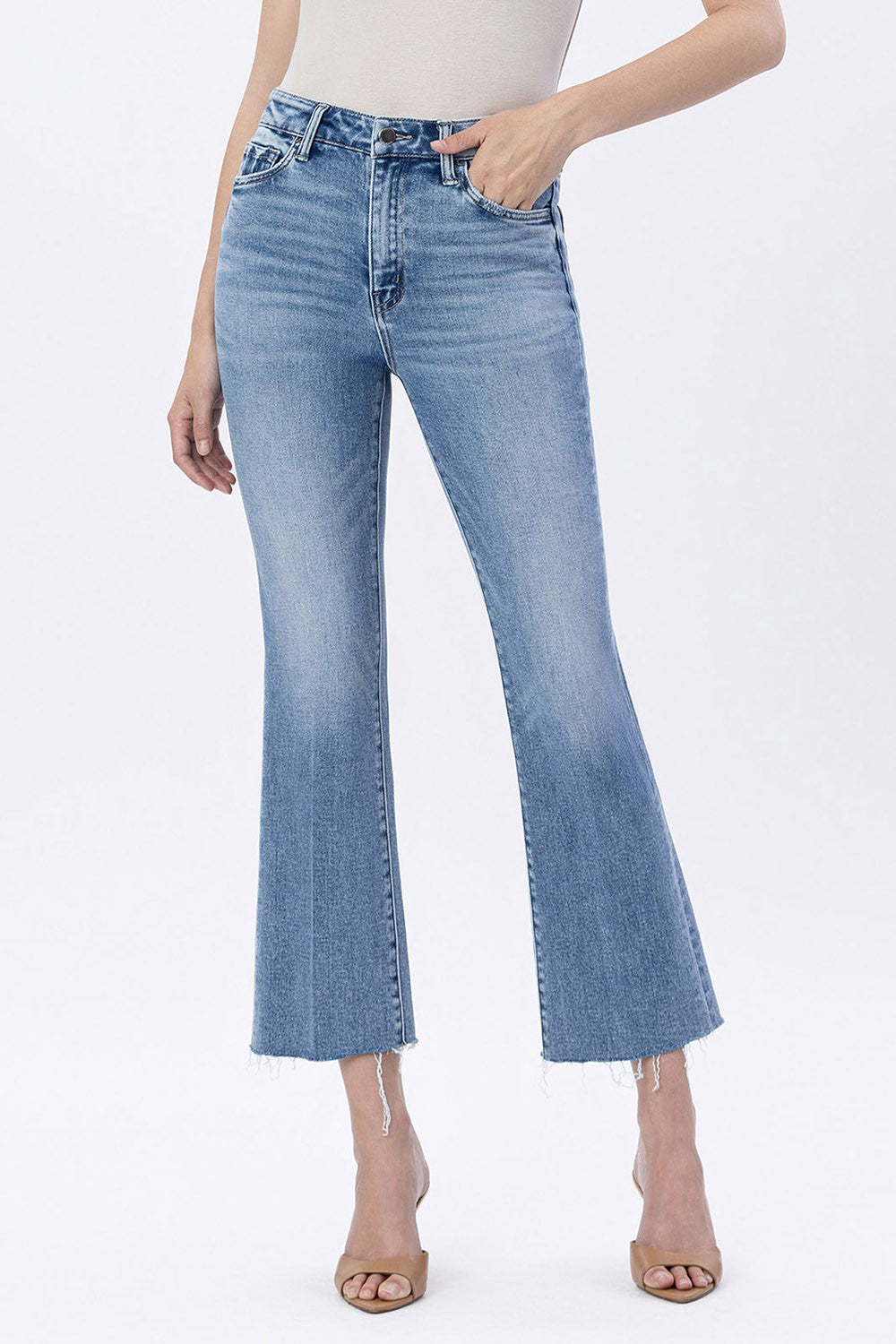 Flying Monkey High Rise Raw Hem Kick Flare Jeans