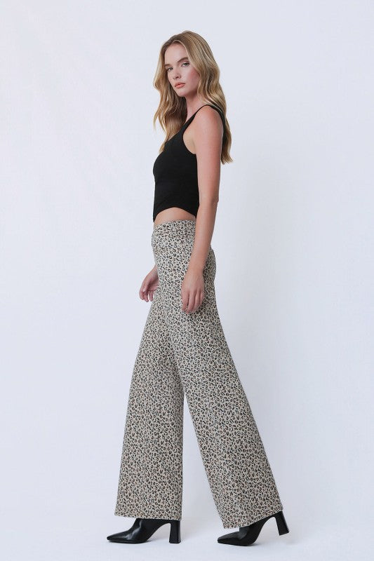 Lovervet Mid Rise Leopard Print Wide Leg Jeans