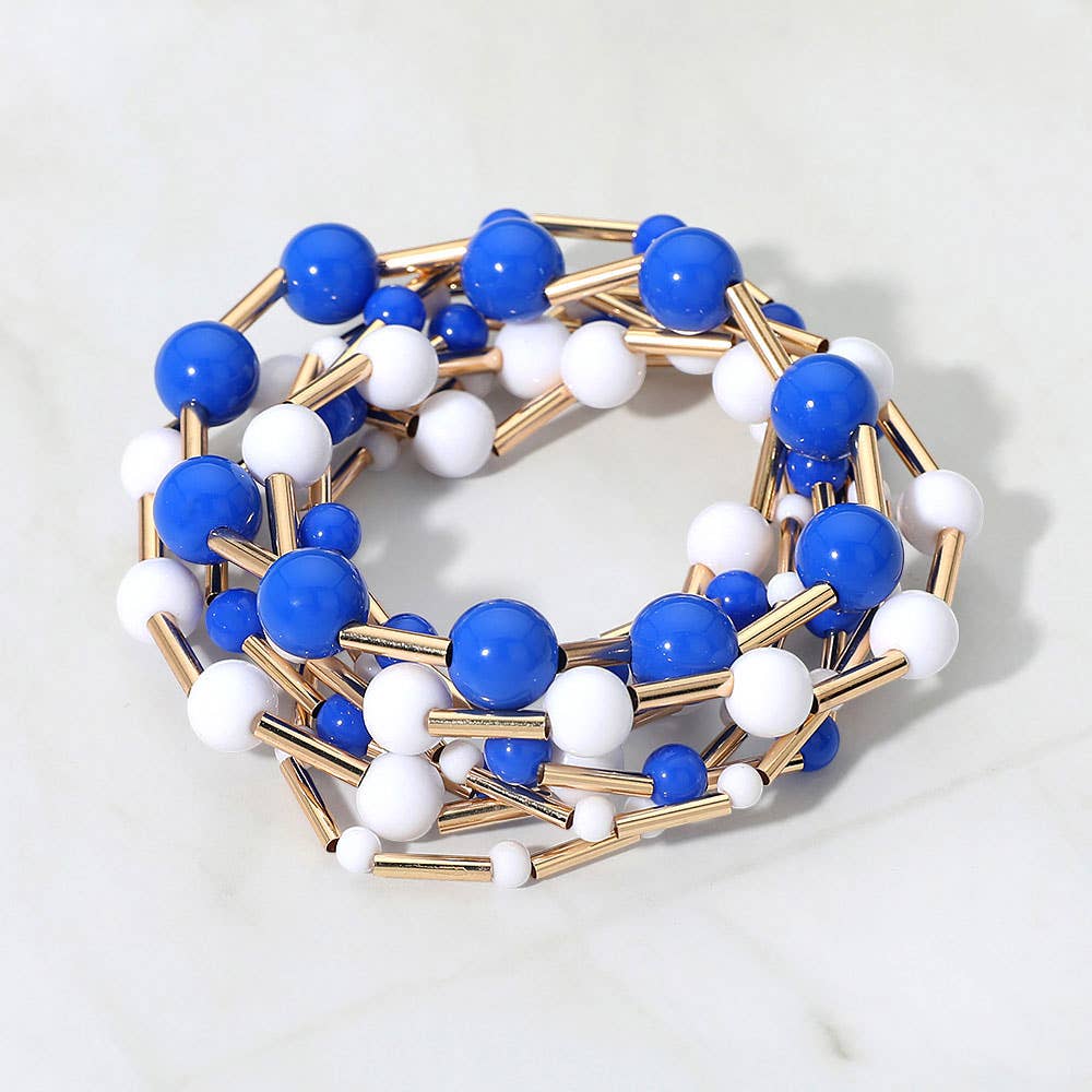 Resin Ball Metal Bar Beaded Stretch Stackable Bracelets Two Colors