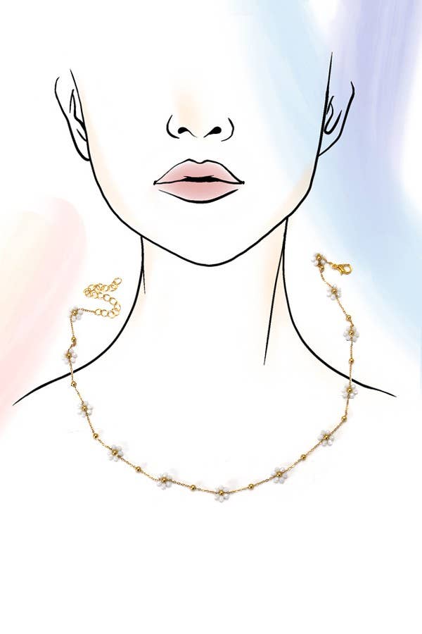 Flower Beaded Charm Necklace