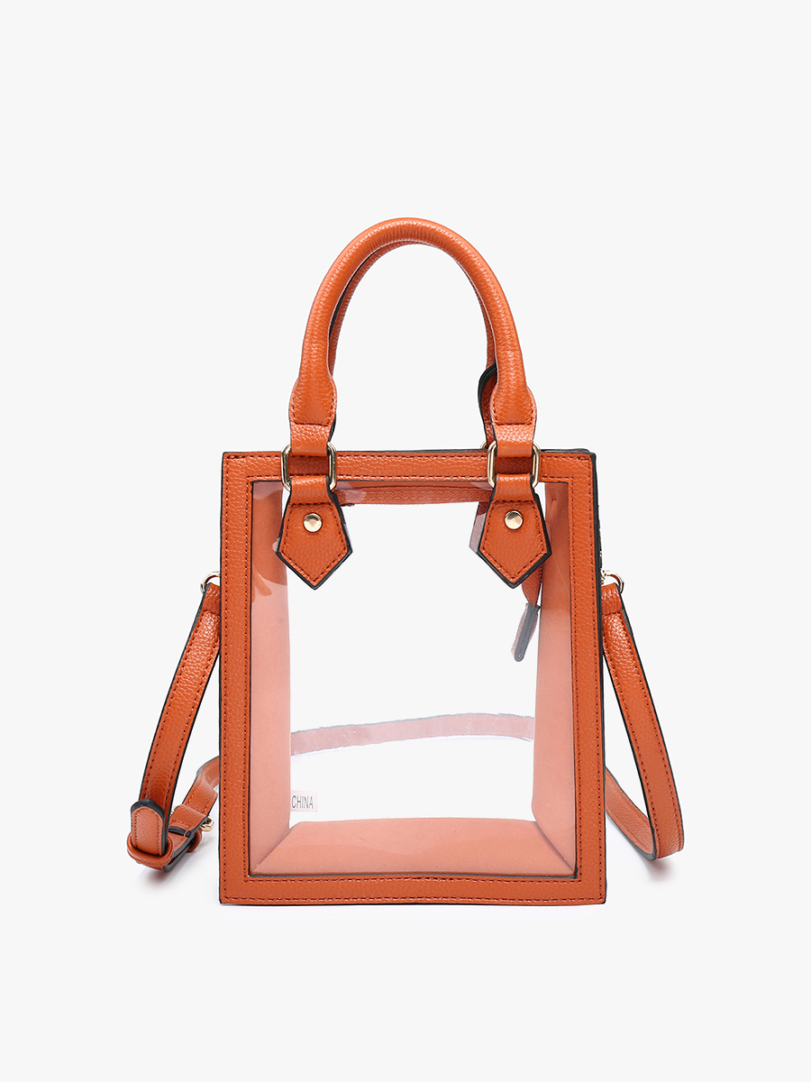 Orange Elise Clear Rectangular Crossbody w/ Dual Handles