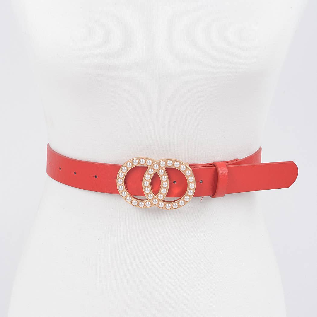 Double Pearl Hoop Loop Belt: Black