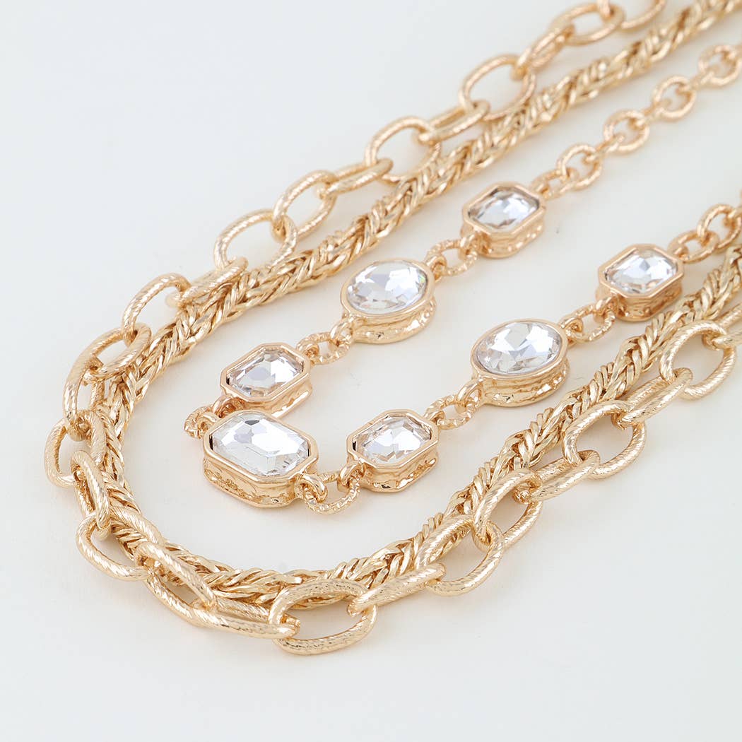 Gold Multi Rhinestone Charm Chain Necklace