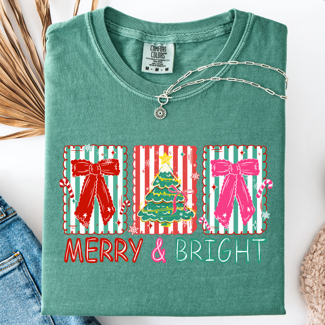 Merry & Bright Bows Graphic Comfort Color Tee