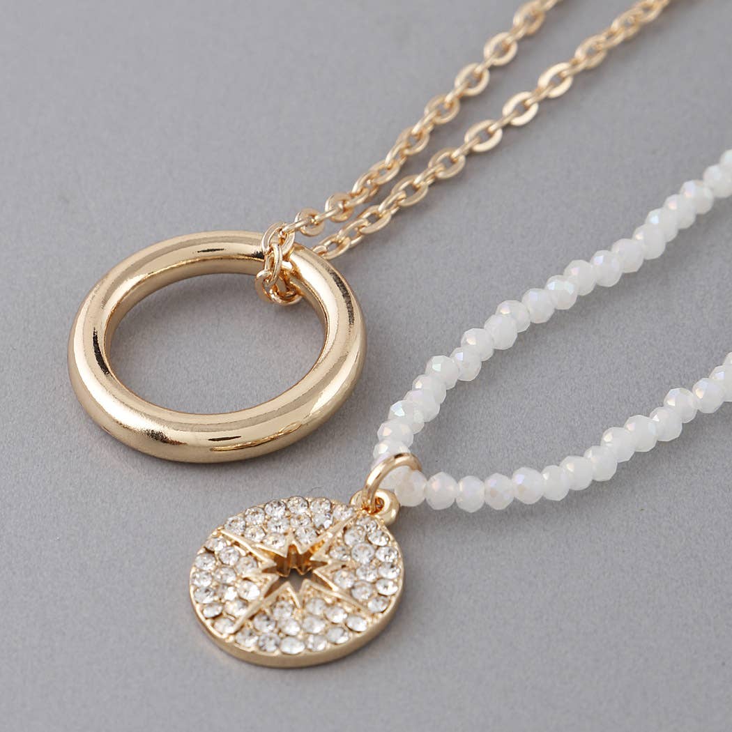 Double Layered Star Pendant Necklace: Nude