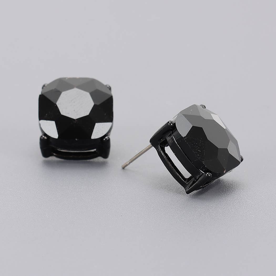 Square Crystal Stud Earrings: BK