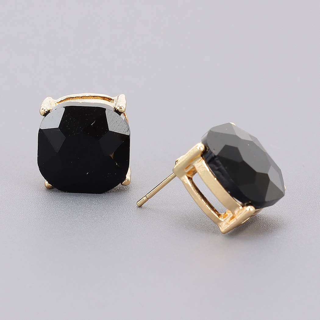Square Crystal Stud Earrings: GDBK