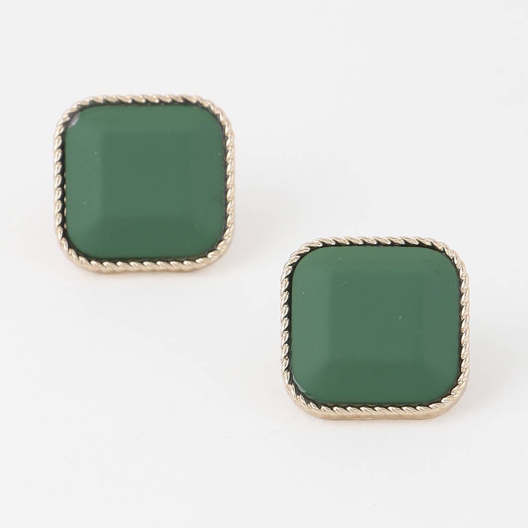 Twisted Solid Box Stud Earrings Green or Black