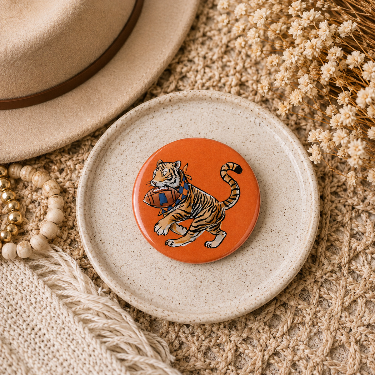 Orange Tiger Button Pin