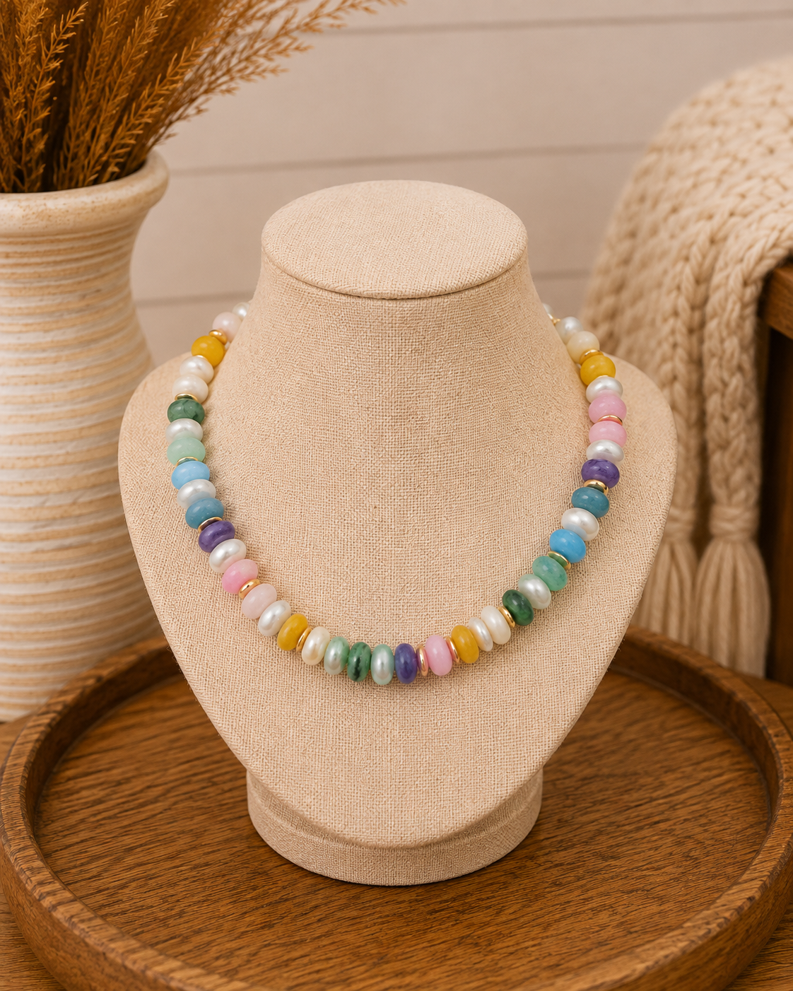 Marble Color Pearl Beaded Necklace: Light Multi