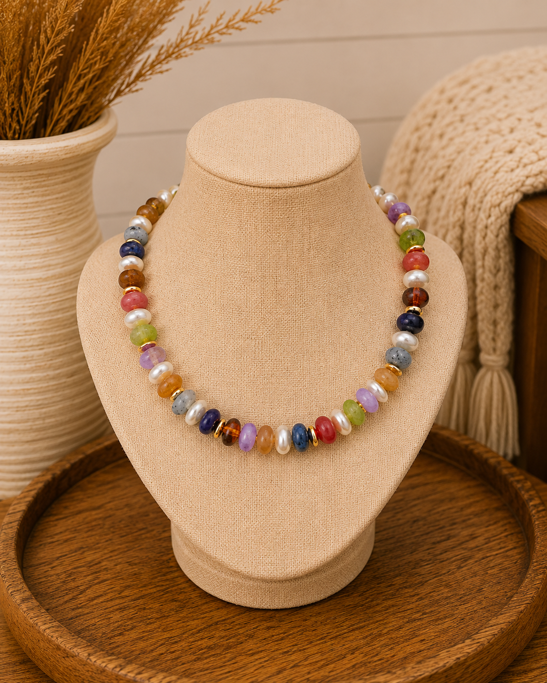 Marble Color Pearl Beaded Necklace: Dark Multi