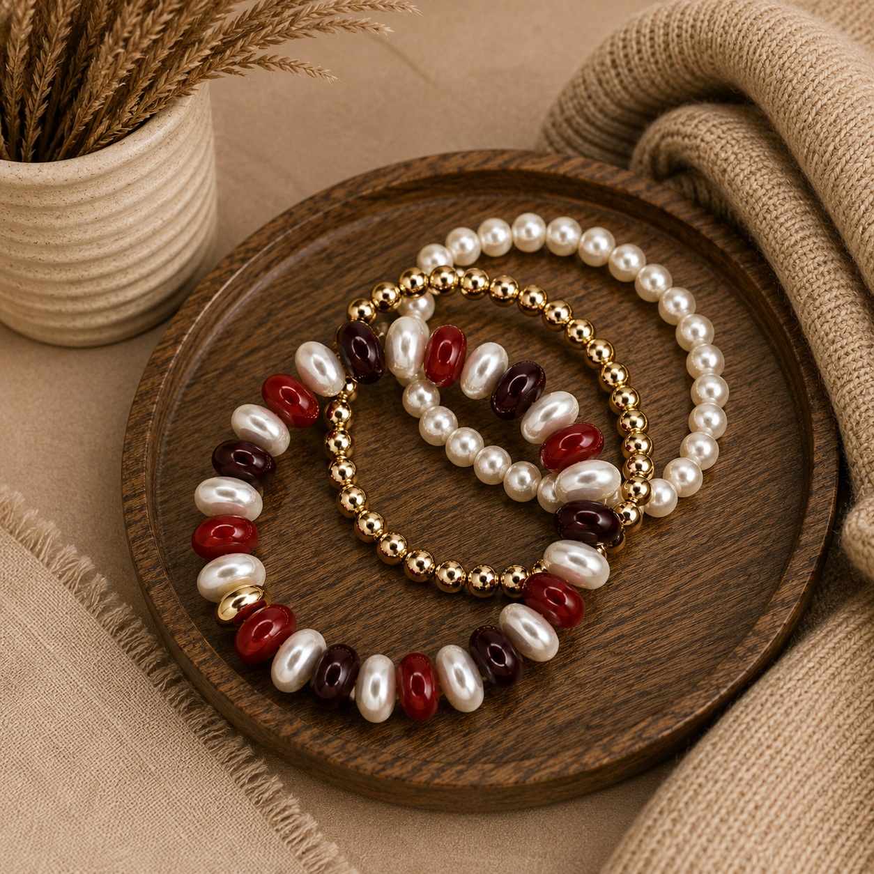 Color Marble Acrylic Bead Stretch Bracelet Set Two Colors!