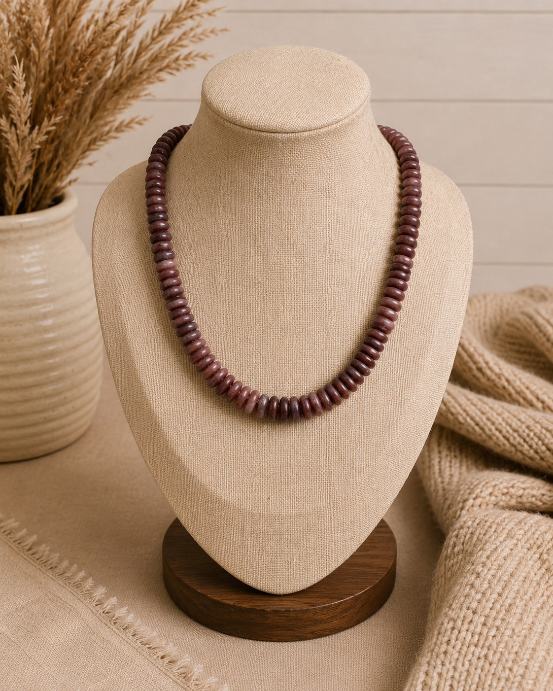 Neutral Color Wide Marble Beaded Necklace