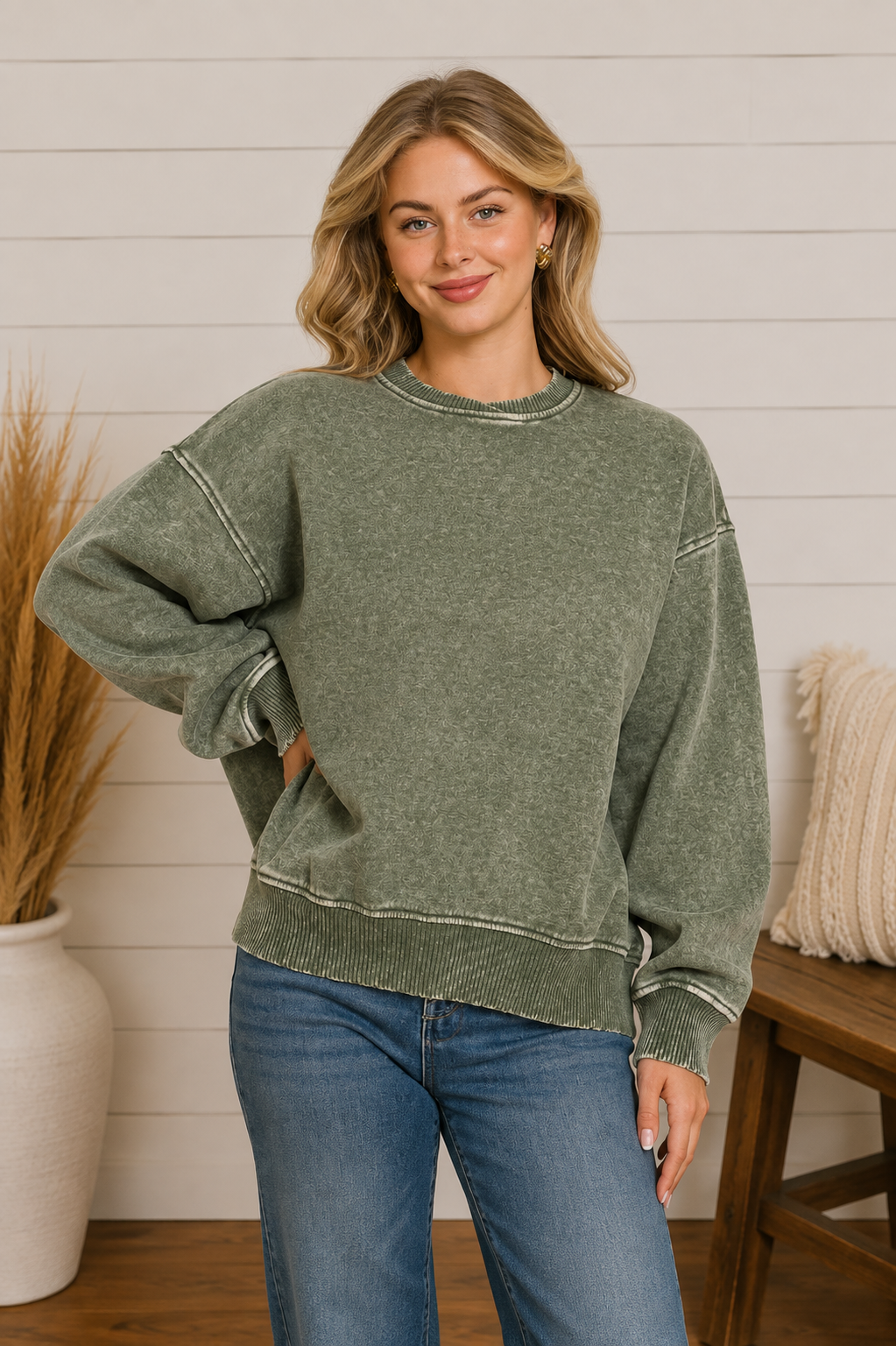Acid Wash Oversized Fleece Pullover Two Colors!
