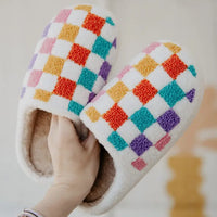 Checkered Pattern Fuzzy Slippers