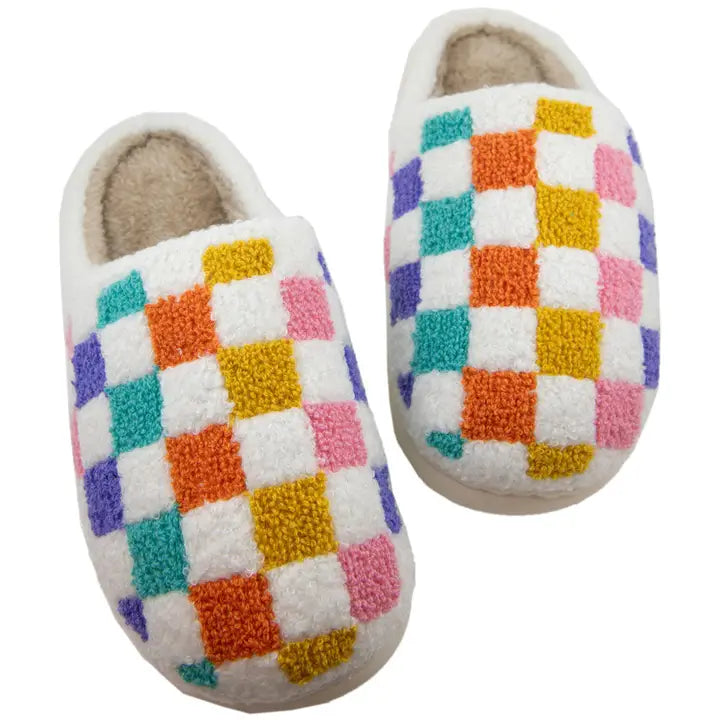 Checkered Pattern Fuzzy Slippers