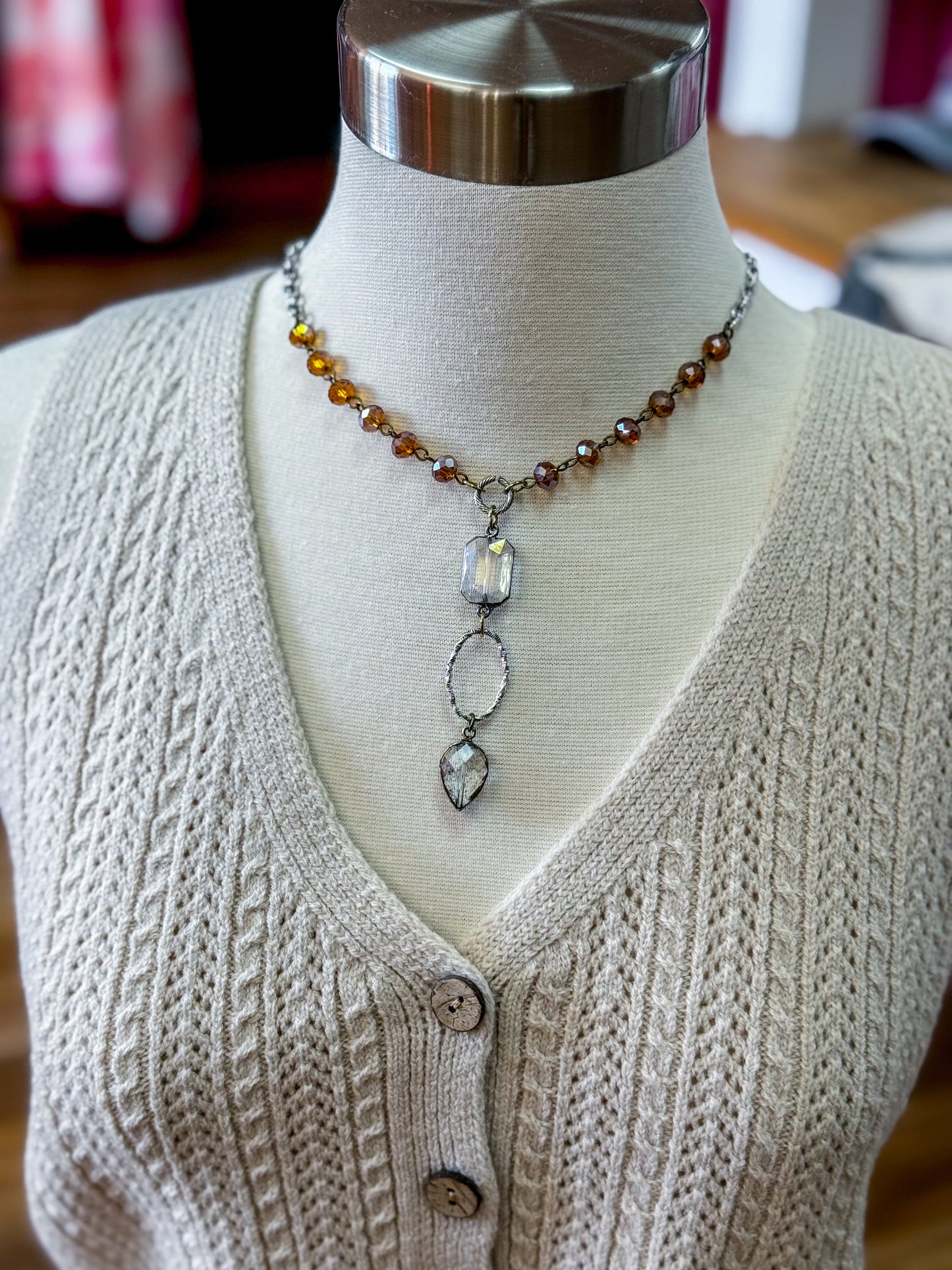 Glass Brown Rosary Necklace