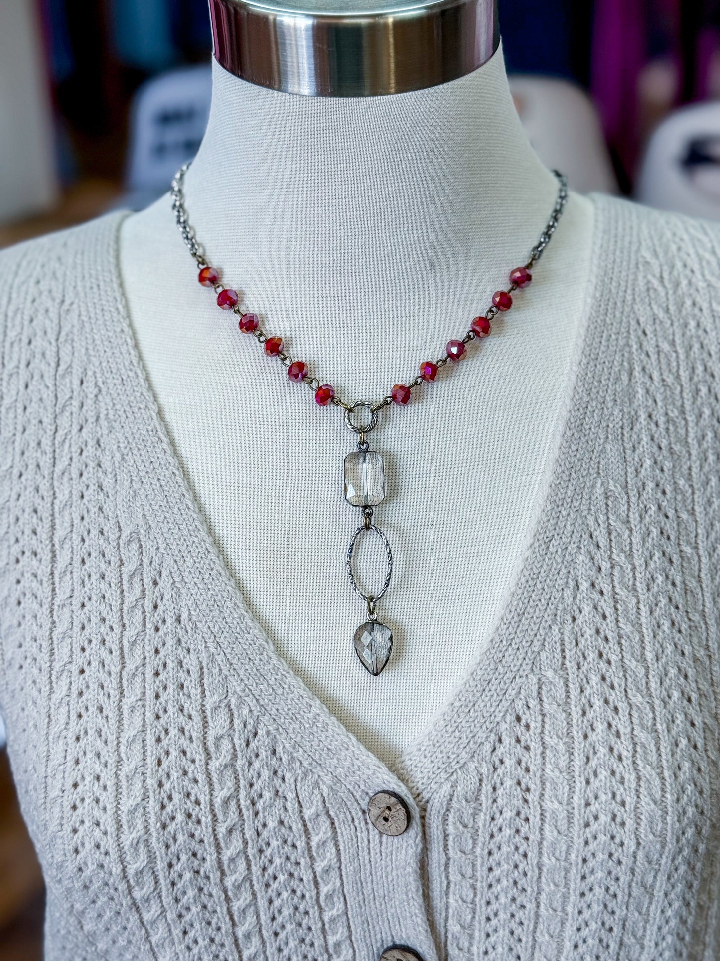 Scarlet Rosy Glass Necklace