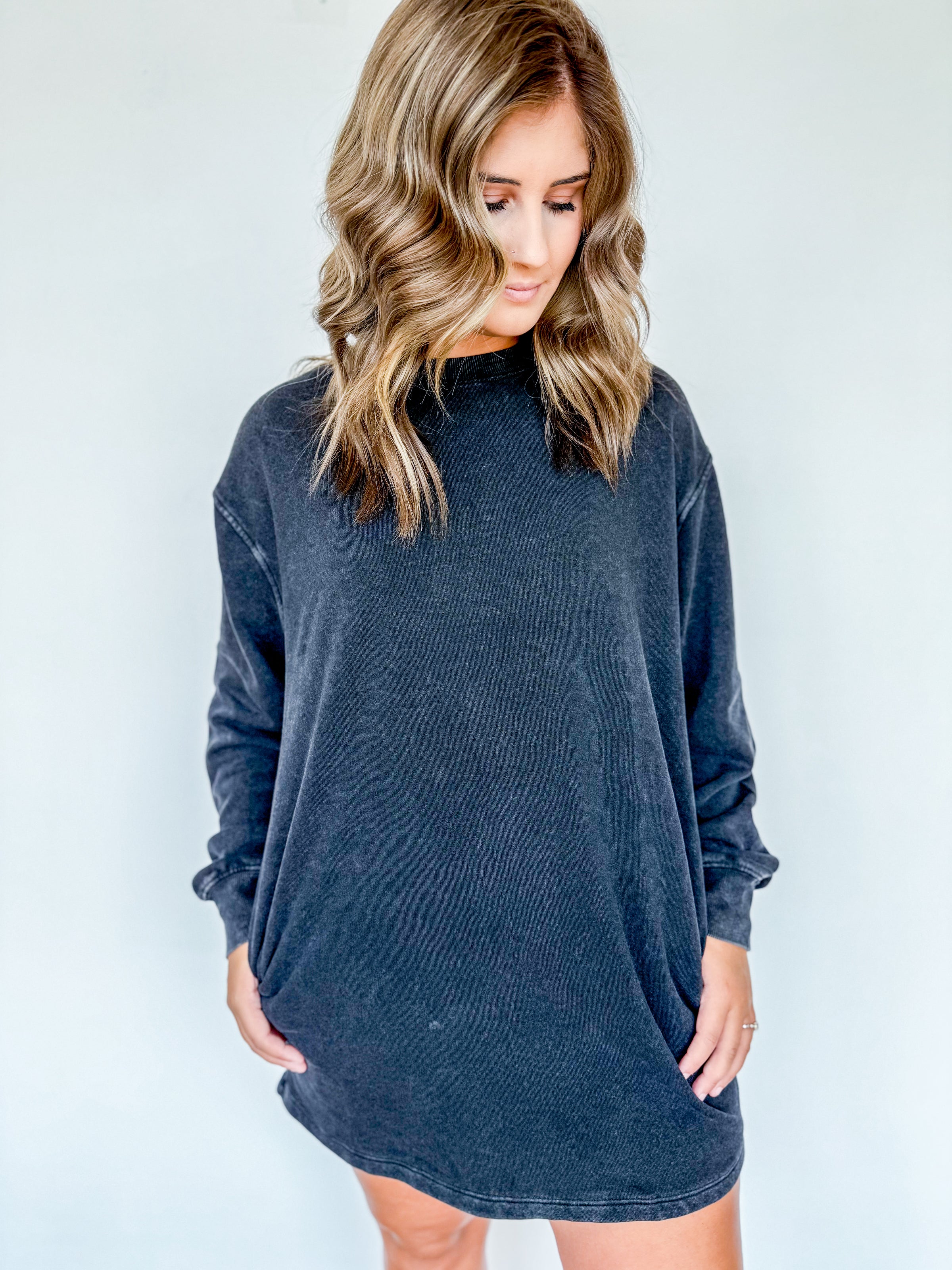 Mineral Wash Sweatshirt Dress Three Colors!