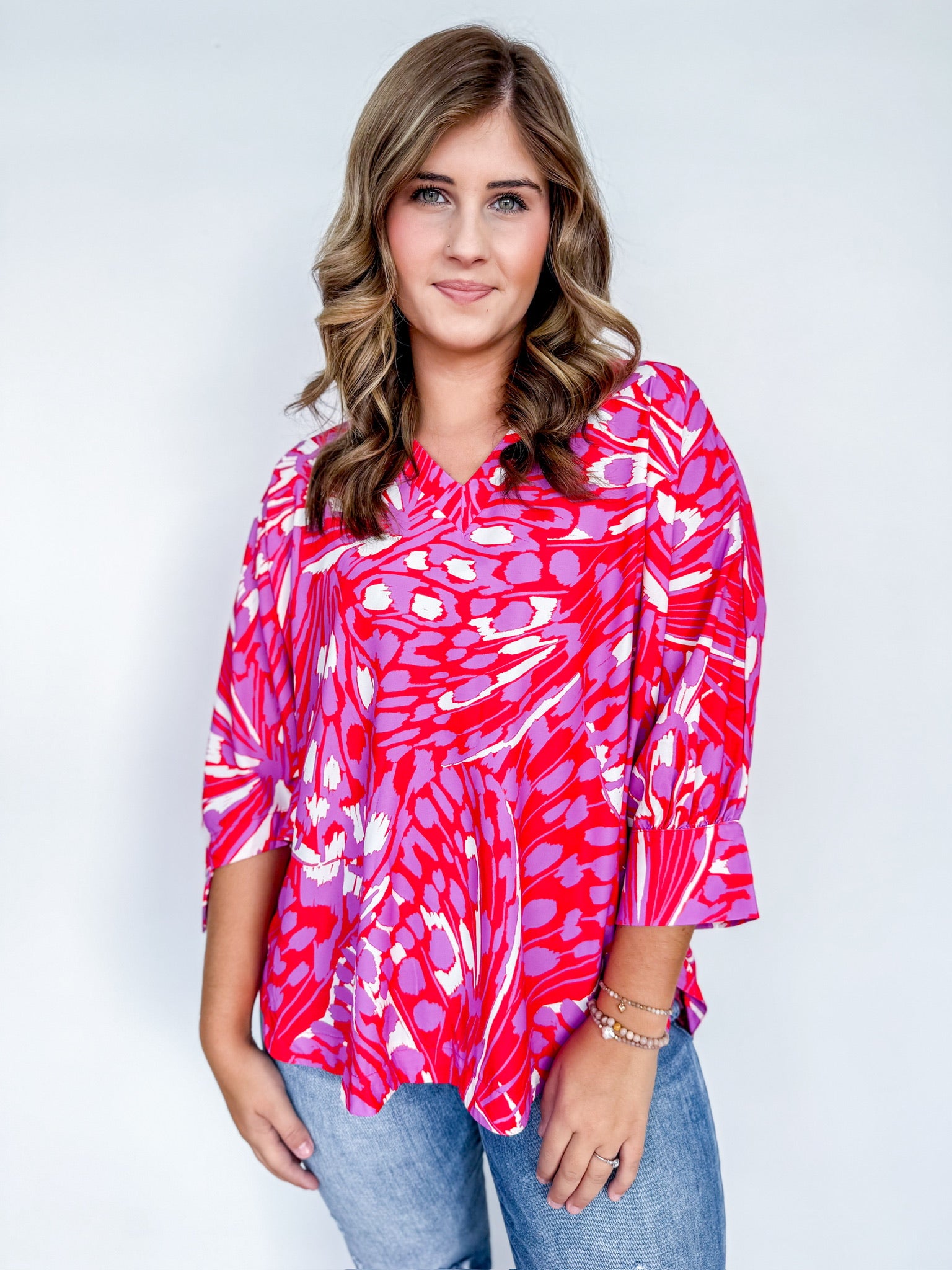 Red Mirage Batwing Top