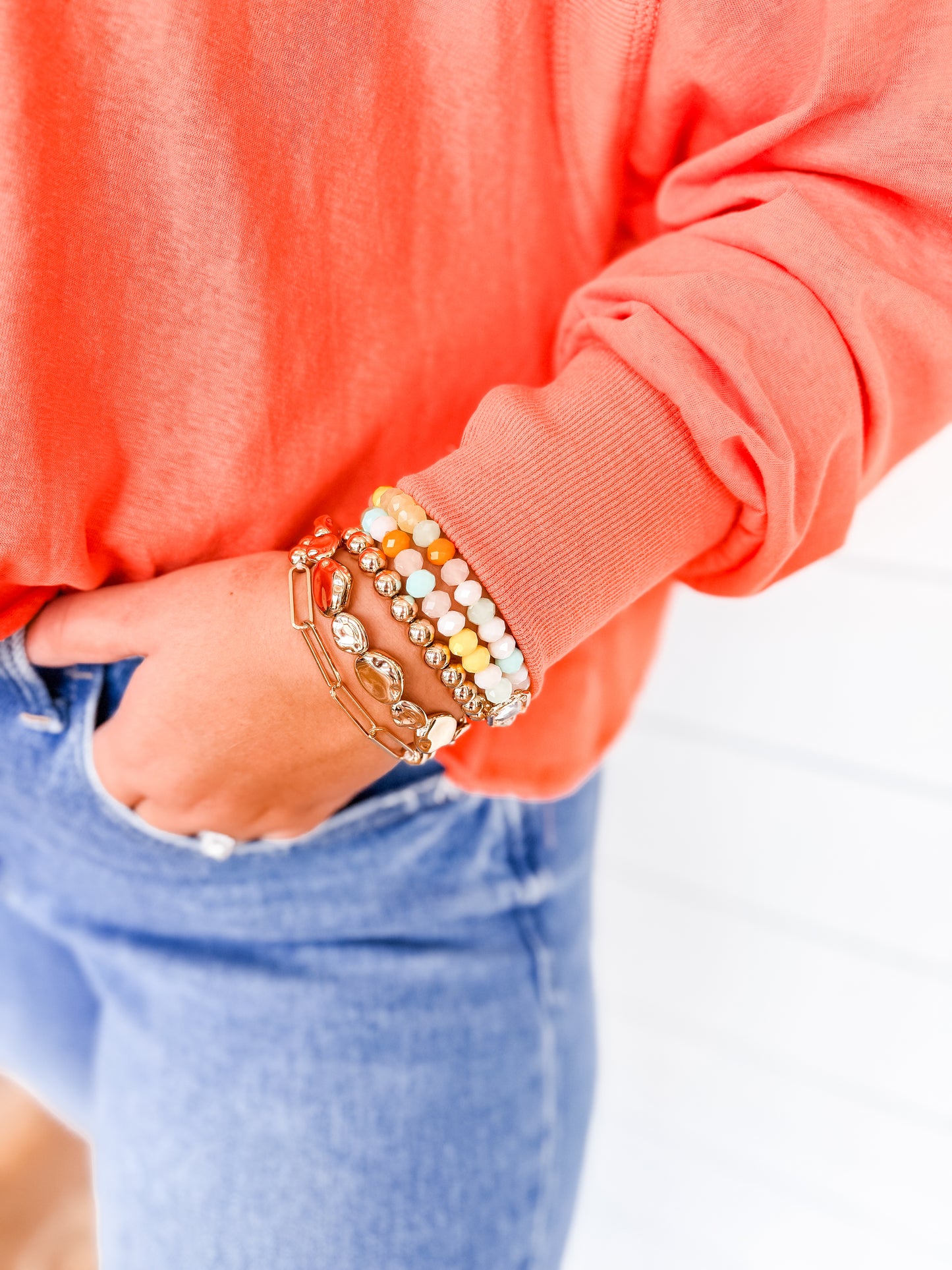 Multi Pastel Crystal Beaded Bracelet: YLMT