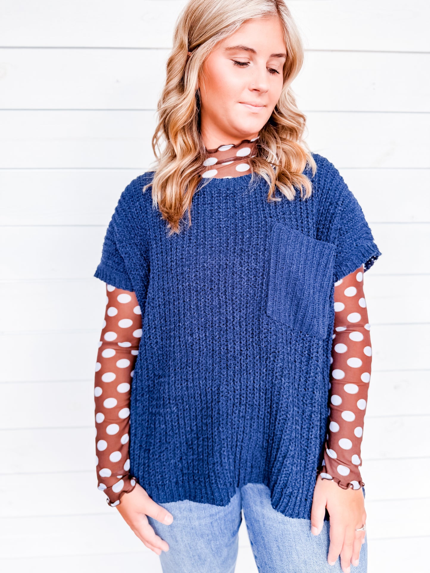 Chenille Knit Short Sleeve Sweater Top Two Colors!