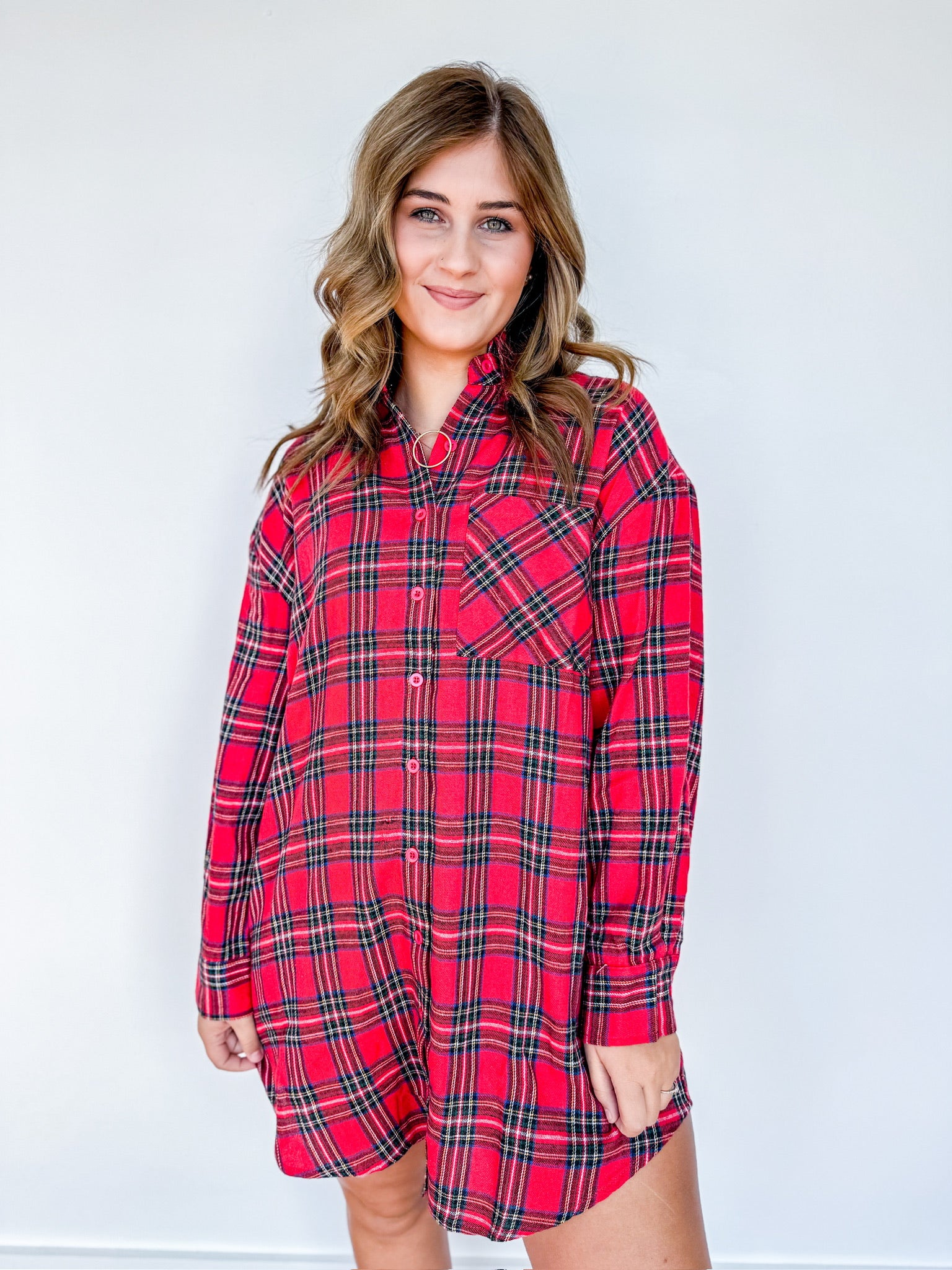 Merry Check Plaid Shirt Dress