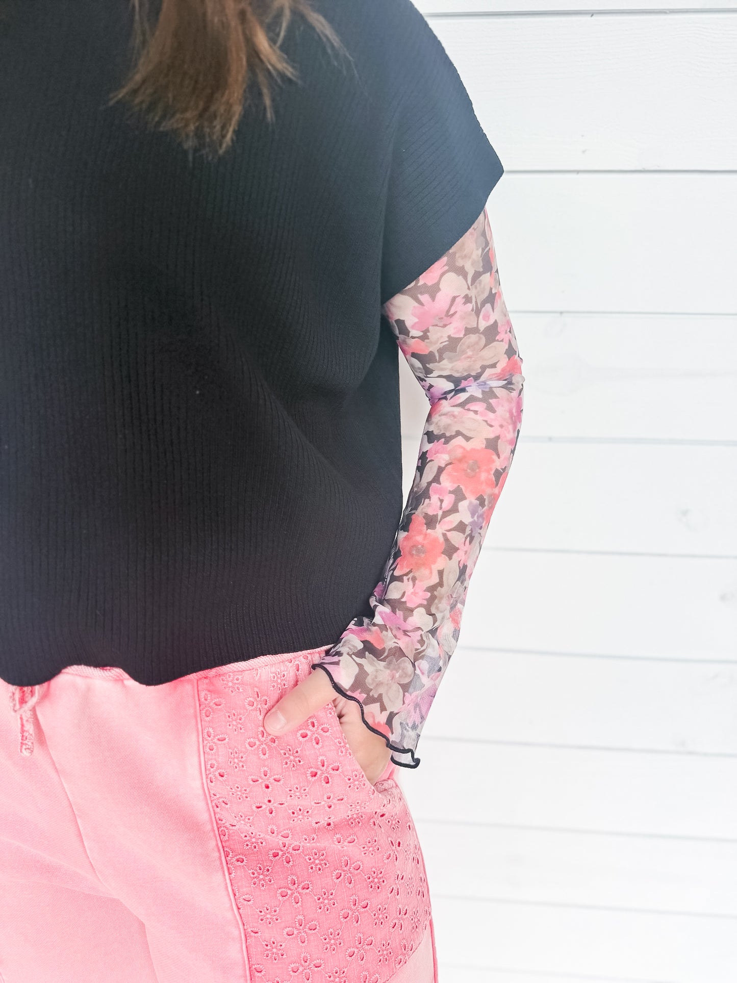 Floral Mesh Top Black Or Tan