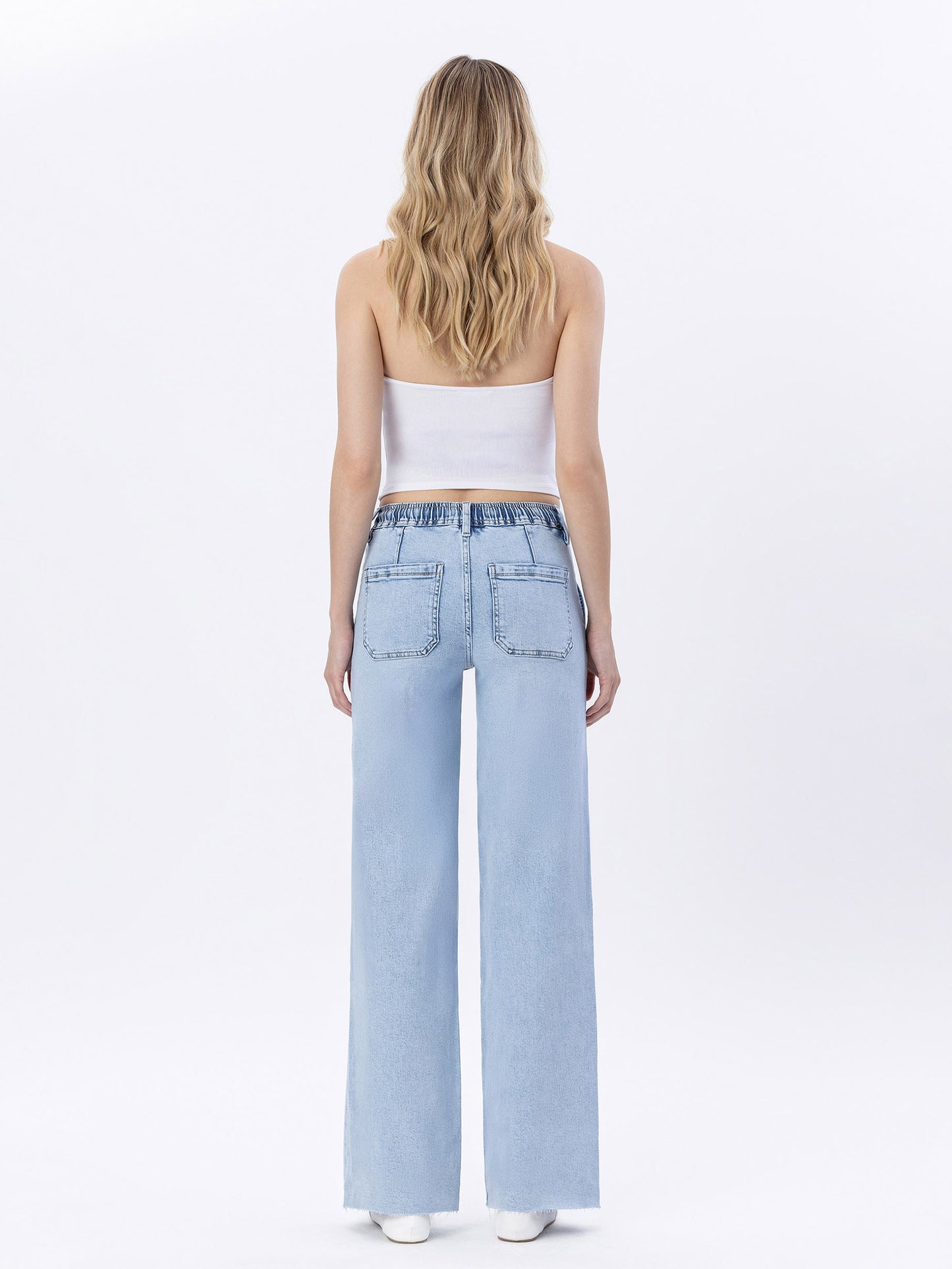 Vervet High Rise Drawstring Waistband Wide Leg Jeans