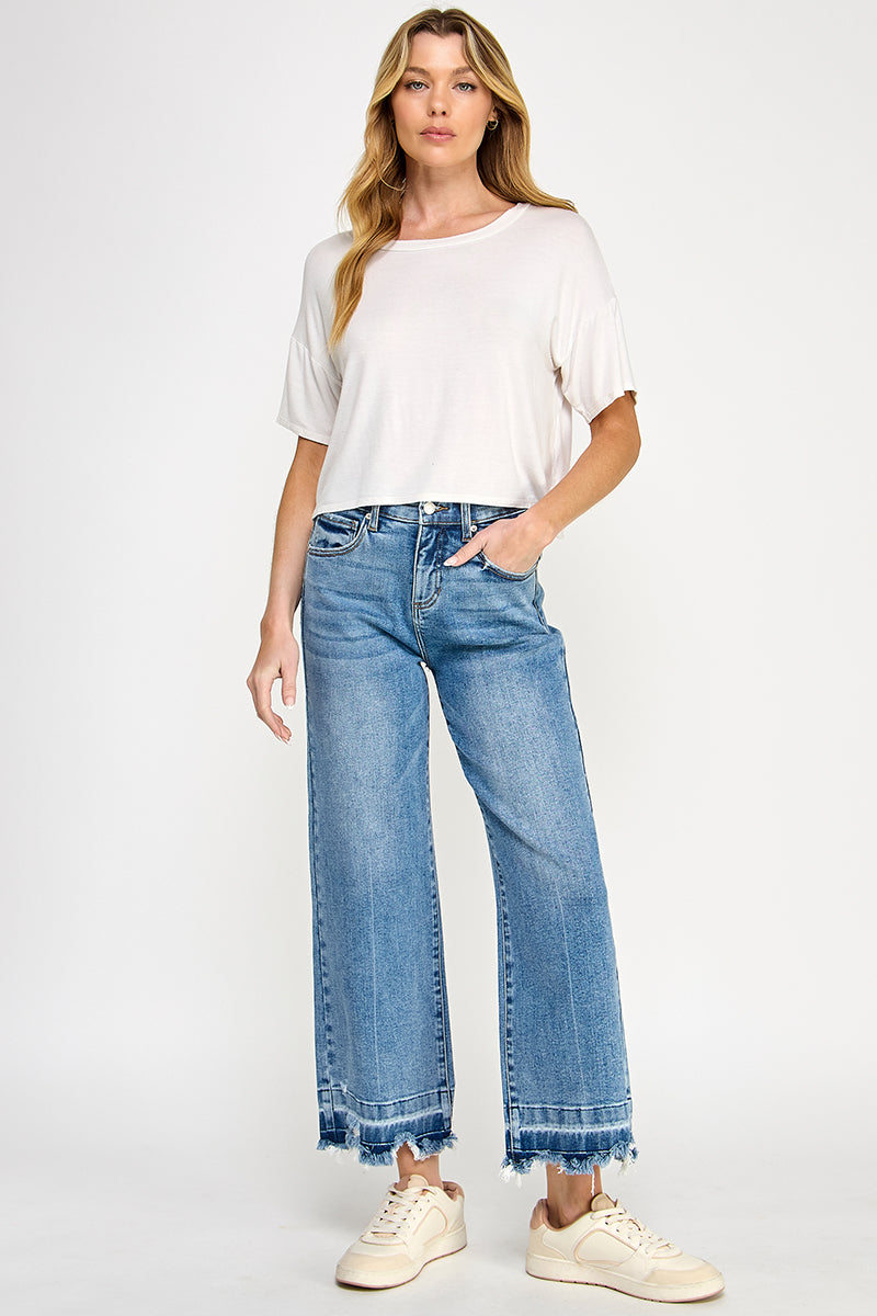 Snatched & Chic Tummy Control Cropped High Rise Wide Jeans
