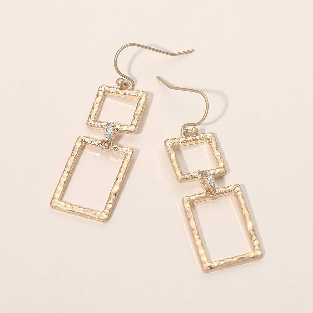 Textured Geomteric Rectangle Pave Link Drop Earrings