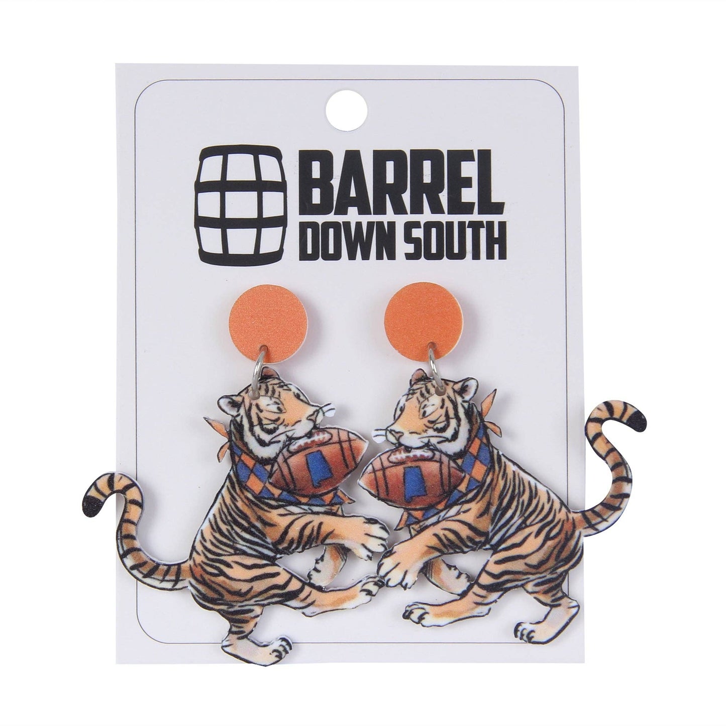 Navy and Orange Tiger Acrylic Earrings