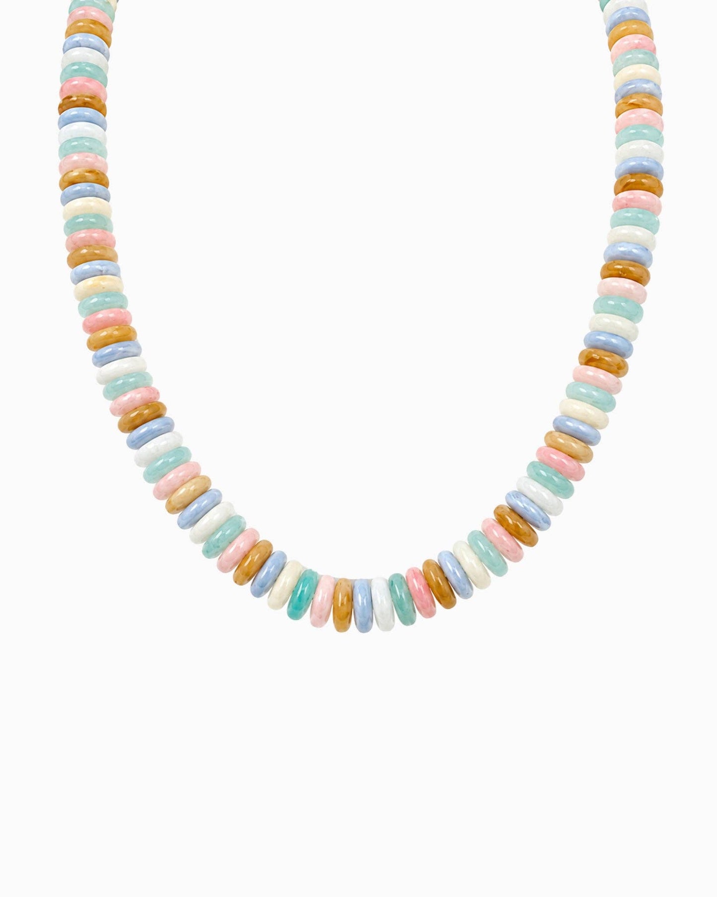 Wide Disc Marble Beaded Necklace: Pink Multi
