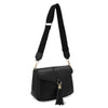 Distressed Vegan Leather Flapover Crossbody Bag with Tassel