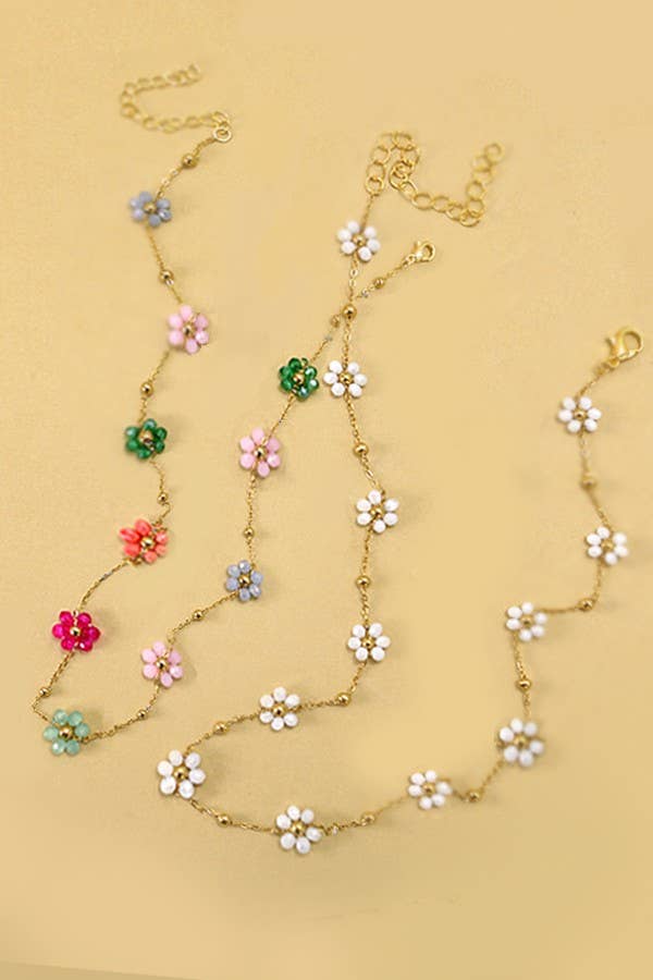 Flower Beaded Charm Necklace