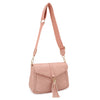 Distressed Vegan Leather Flapover Crossbody Bag with Tassel