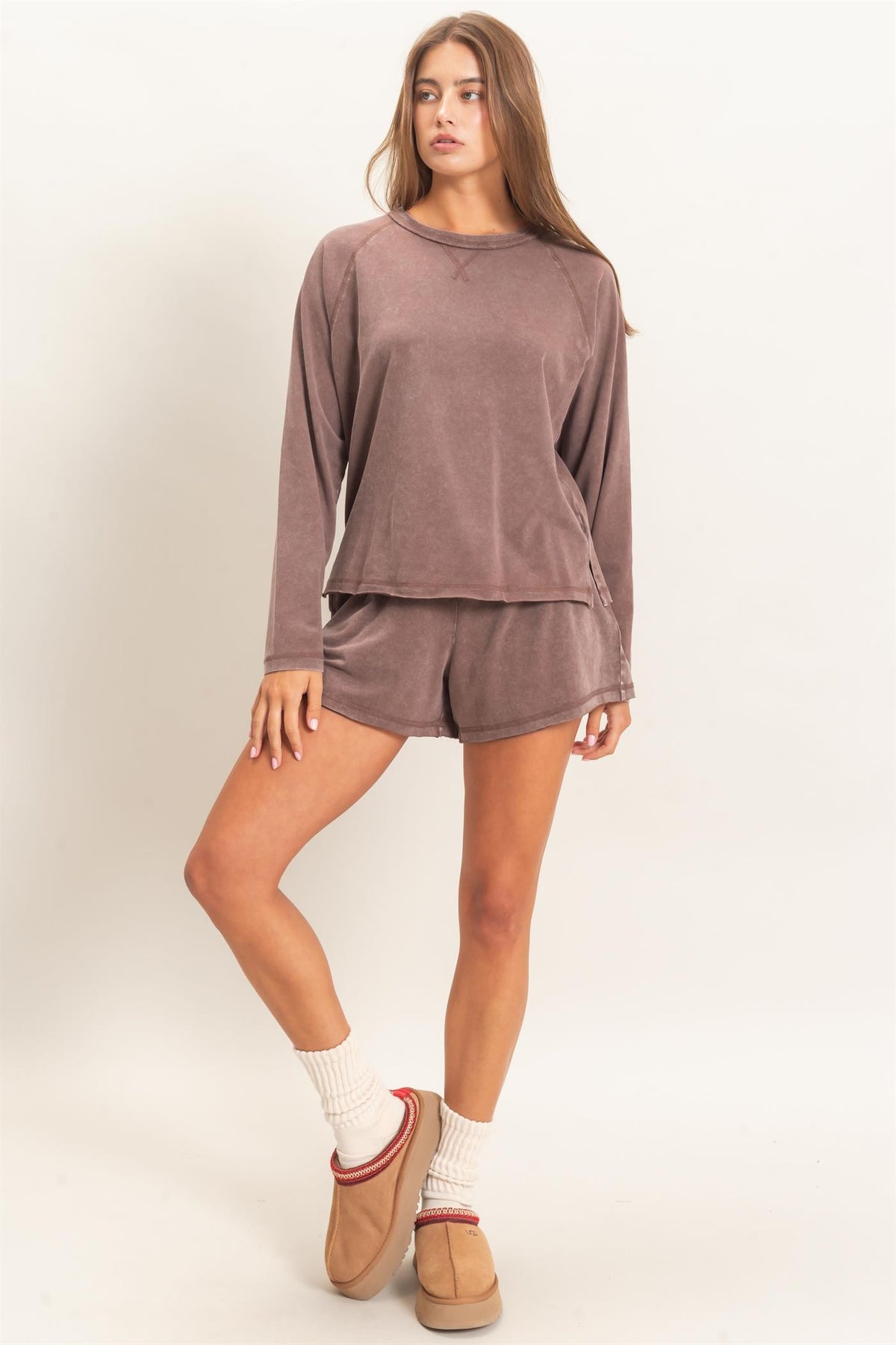 Washed Away Raw Edge Long Sleeve Top or Bottoms