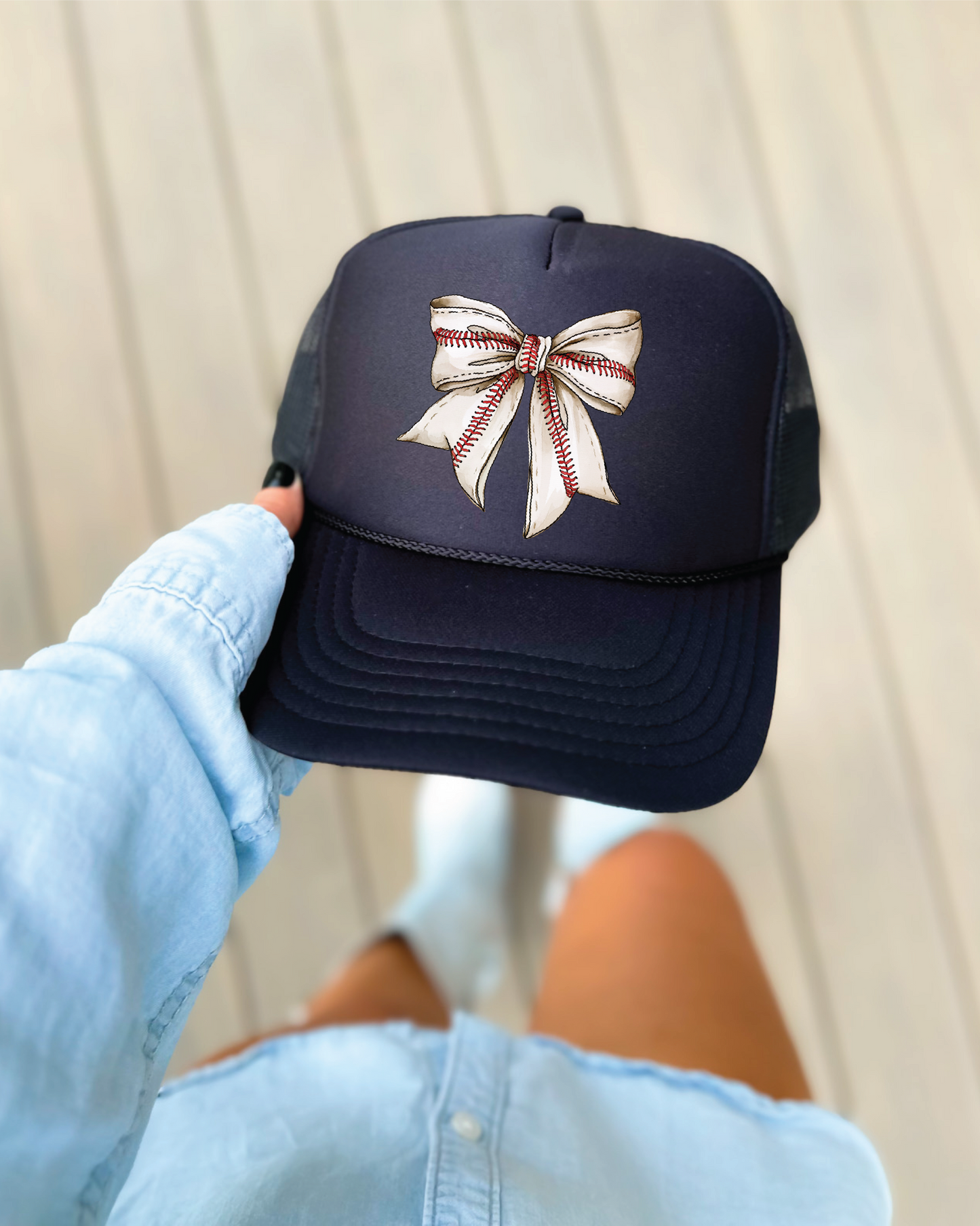 Baseball Bow Black Trucker Hat