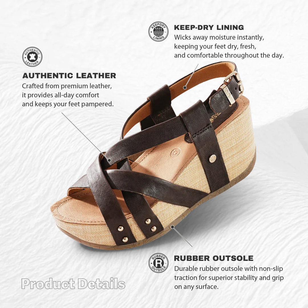 Bussola Formentera Cross Straps Wedge Sandal Bone or Brown
