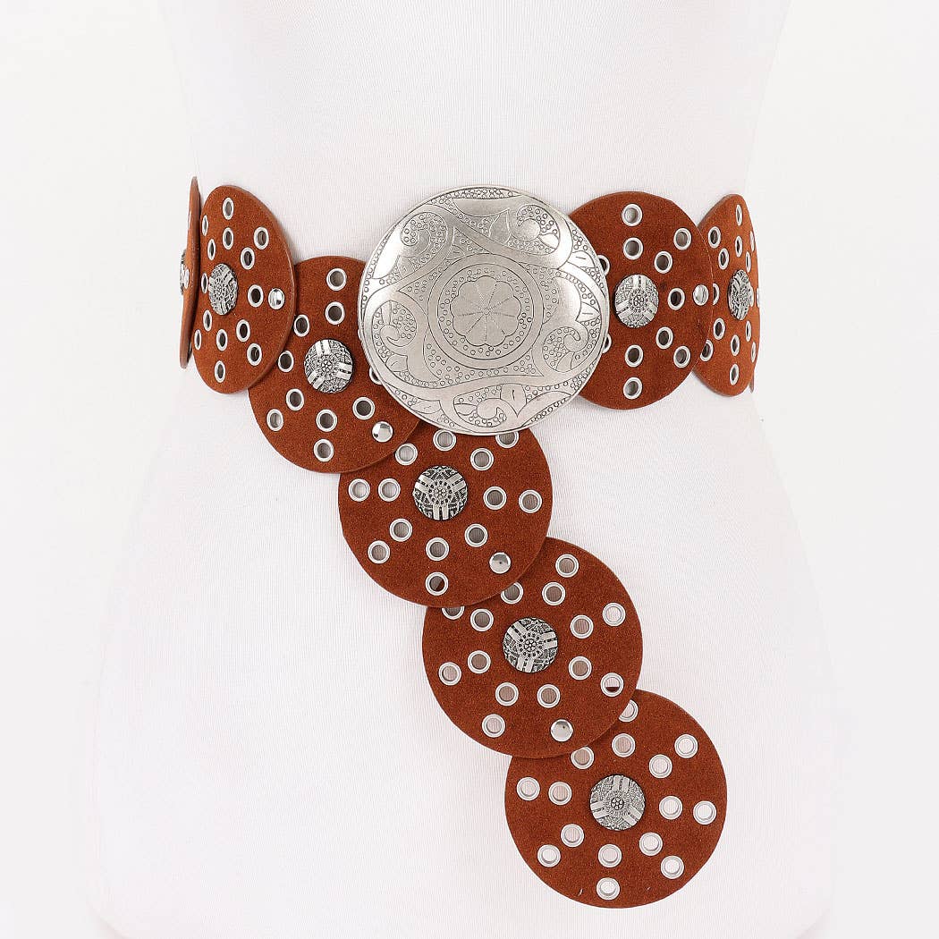 Faux Leather Disc Belt Brown or Red