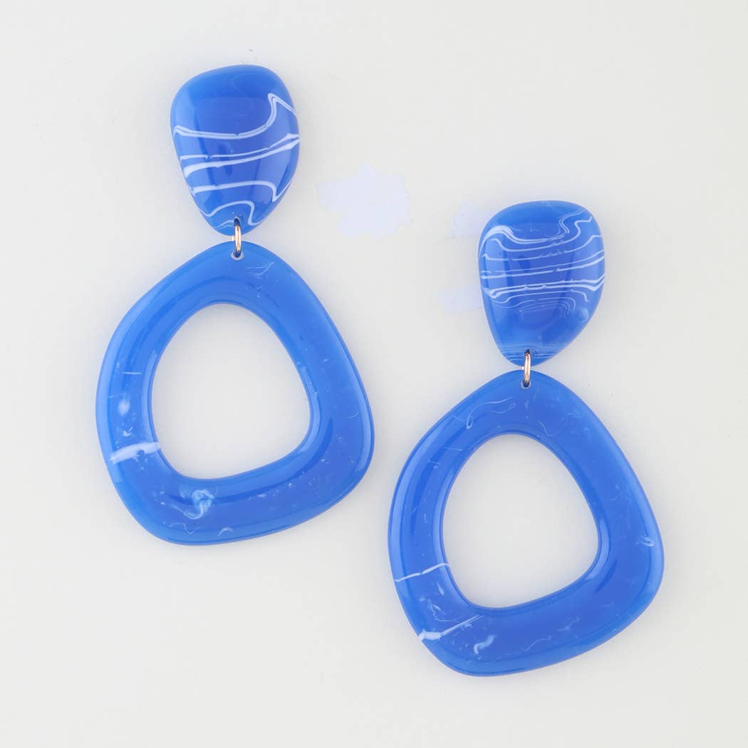 Retro Marble Loop Drop Earrings Blue or Pink