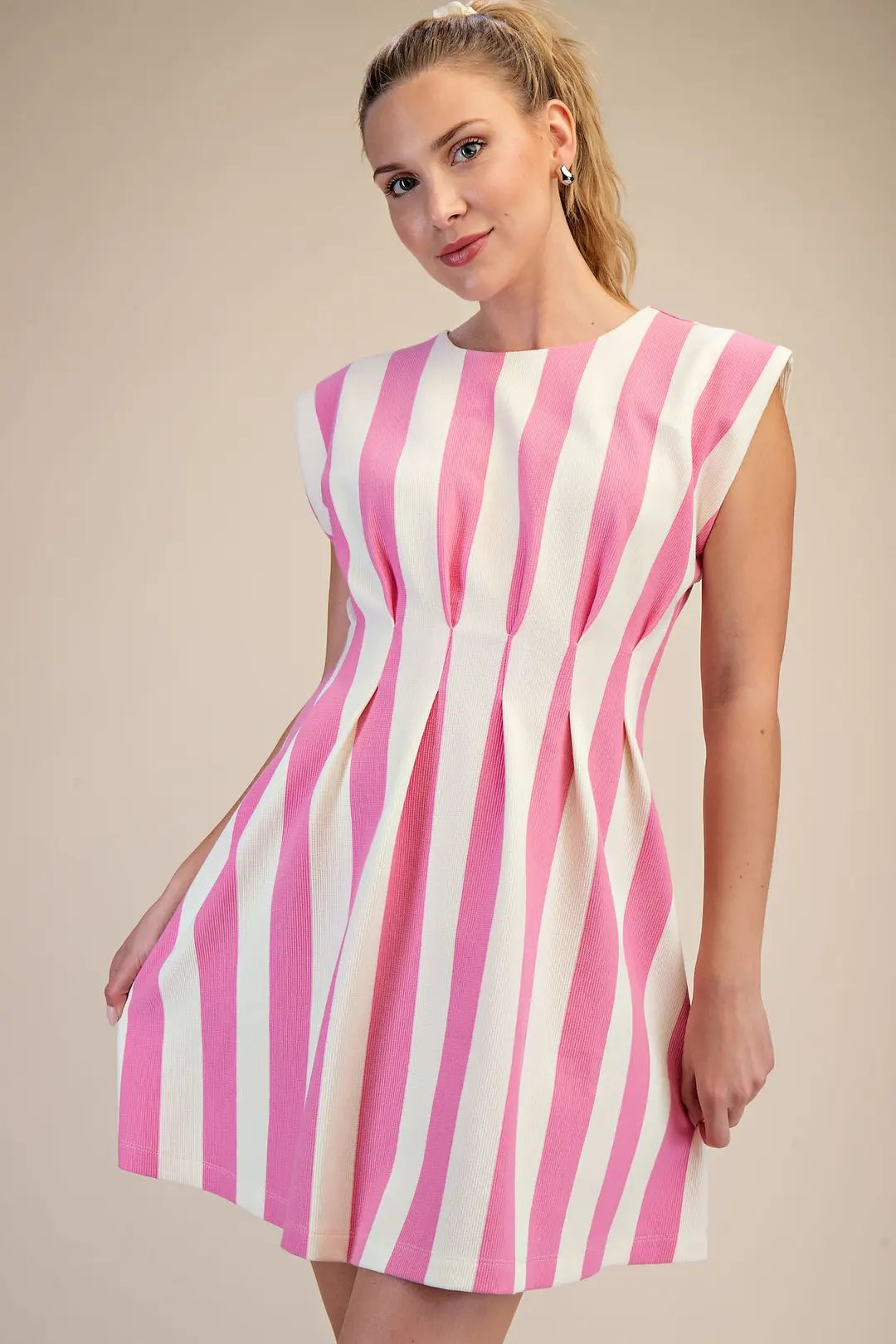 Candy Stripe Charm Pleated Mini Dress