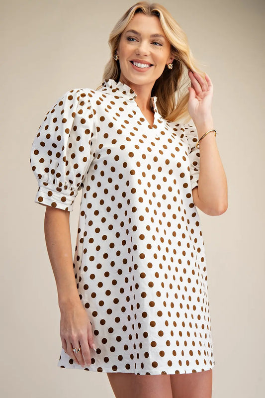 Sweet Spot Ruffle V-Neck Puff Sleeve Mini Dress