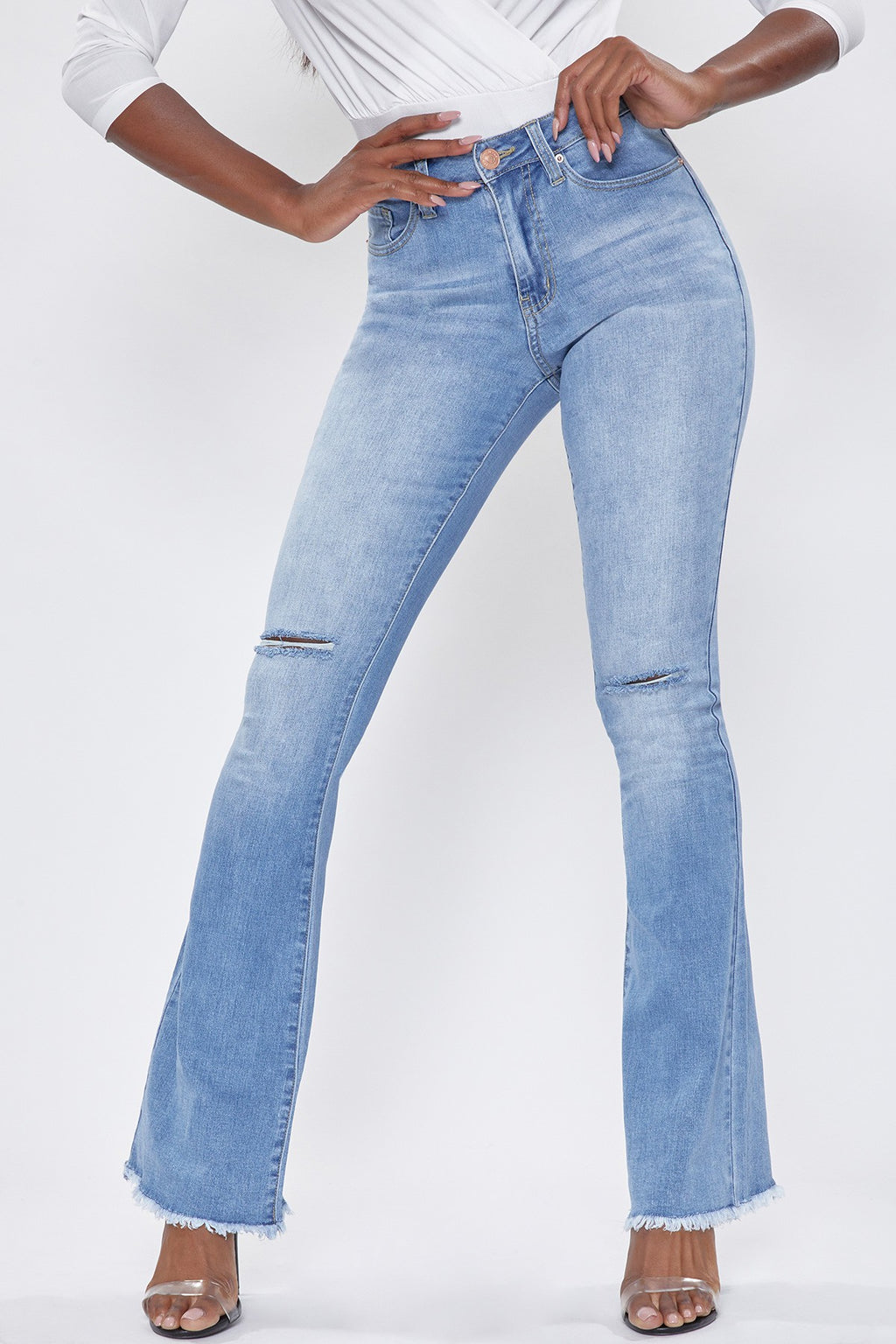 High-Rise Flared Jeans With Frayed Hem