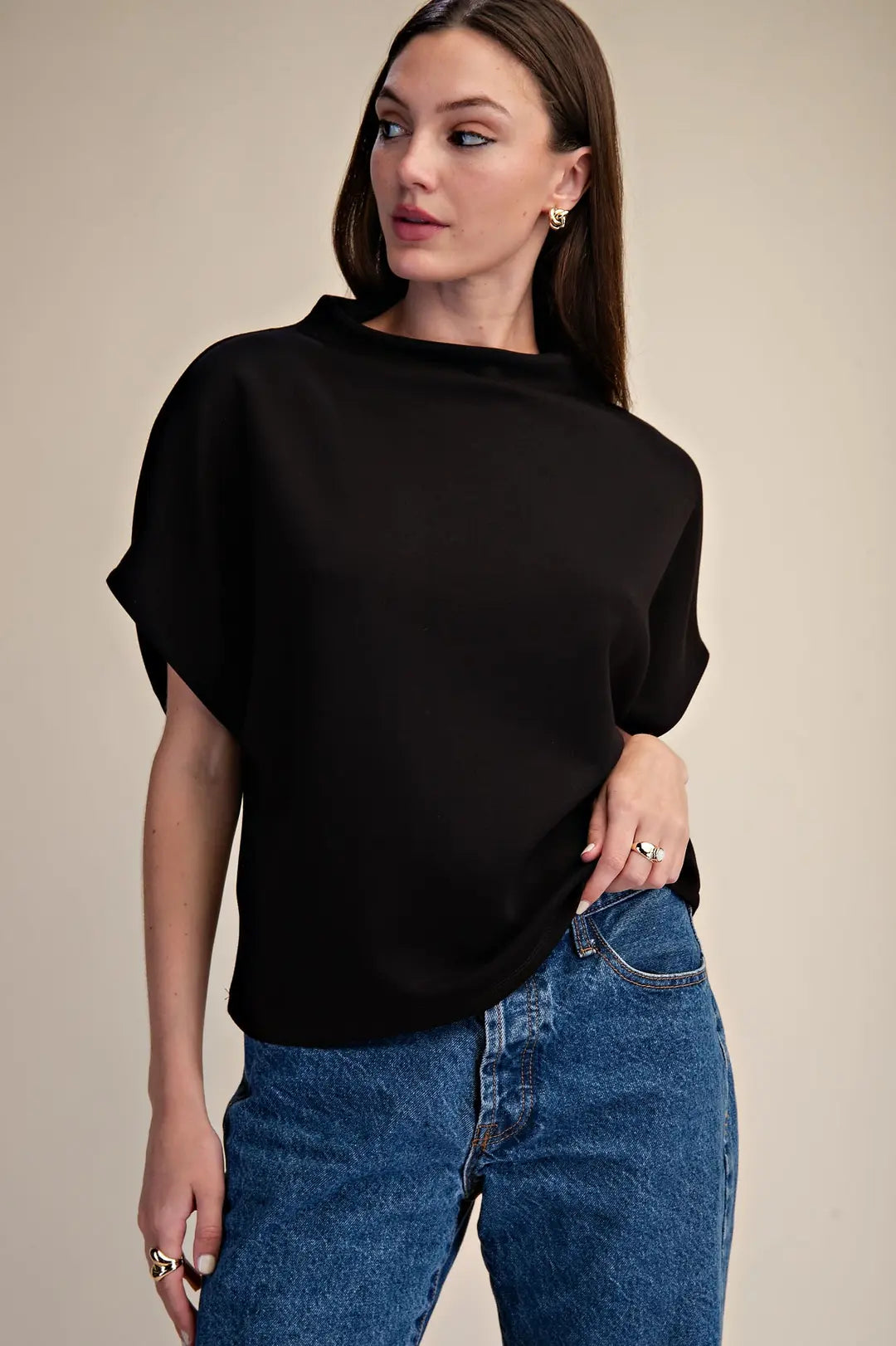 Mock Neck Batwing Sleeve Top