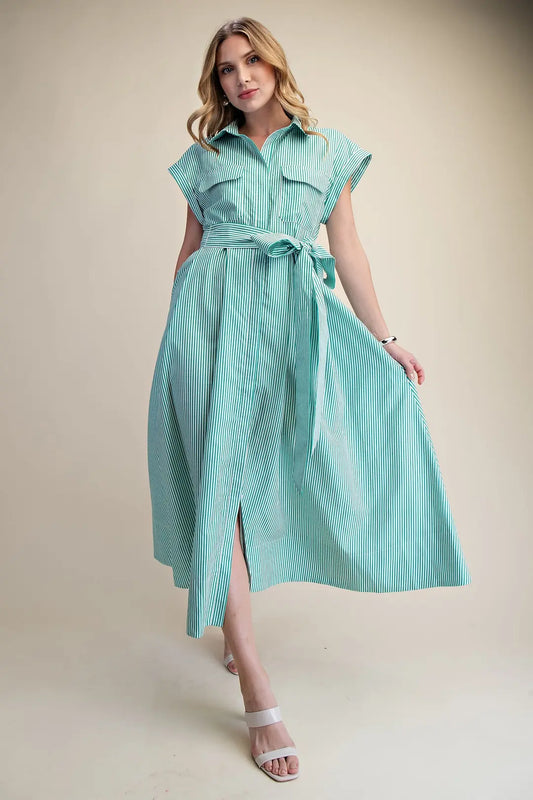 Evergreen Stripe Shirt Dress