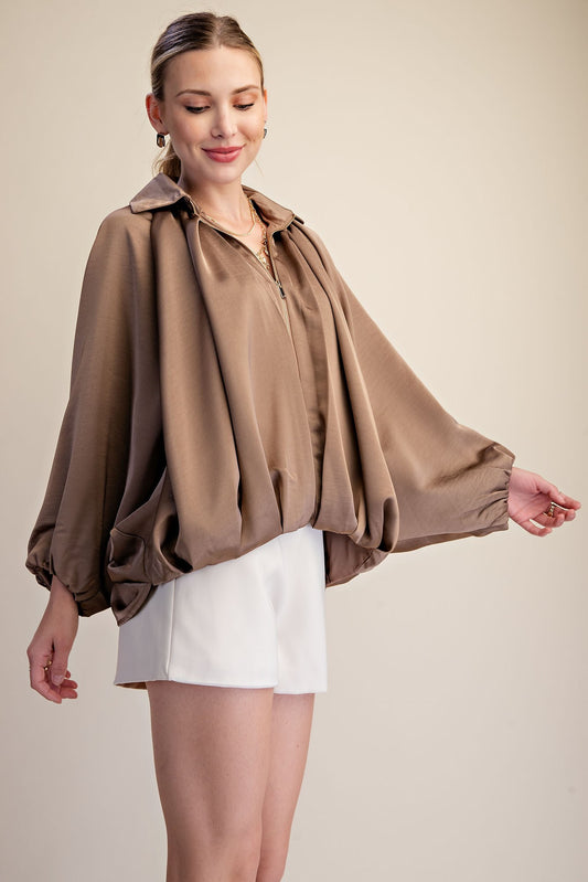 🤎 Mocha Muse Balloon Sleeve Bomber Jacket