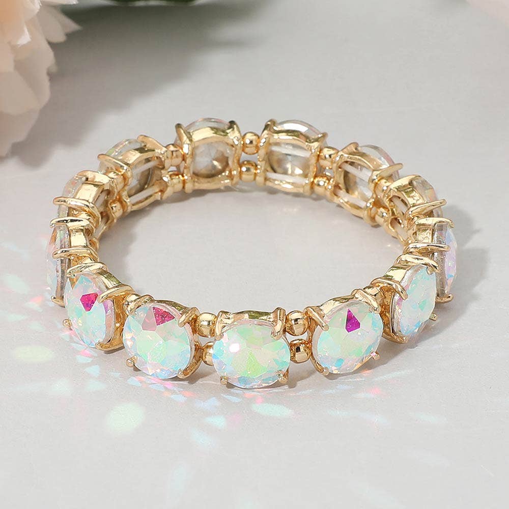 Round Stone Cluster Beaded Stretch Evening Bracelet Many colors